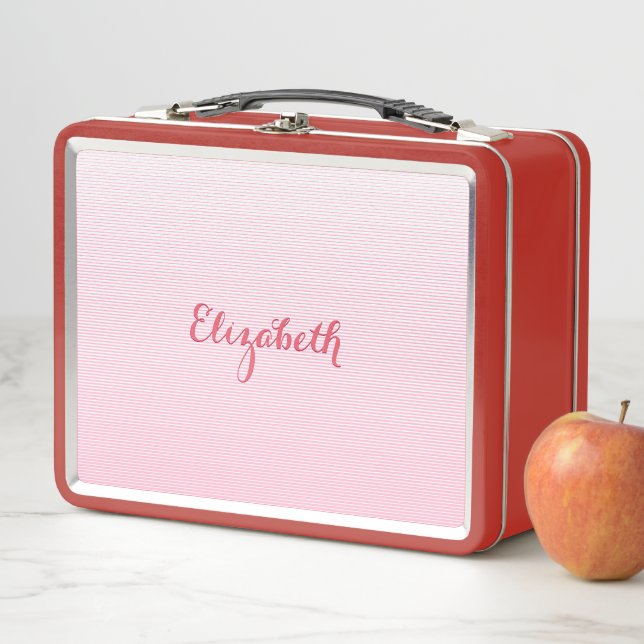Cute Pink Pattern Monogrammed Girls Kids School Metal Lunch Box (In Situ)