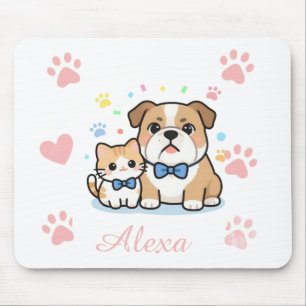 Cute Pink Paw Cat Dog Personalised Name Mouse Mat