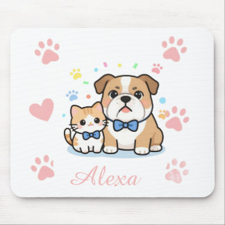 Cute Pink Paw Cat Dog Personalised Name  Mouse Mat