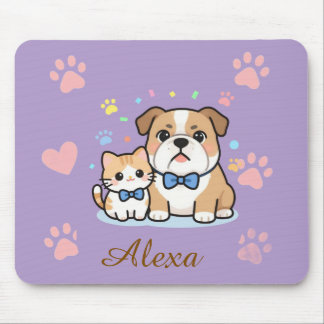 Cute Pink Paw Cat Dog Personalised Name  Mouse Mat