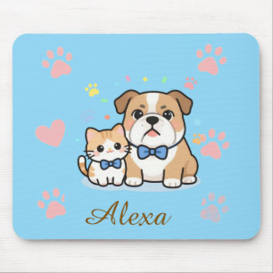 Cute Pink Paw Cat Dog Personalised Name Mouse Mat