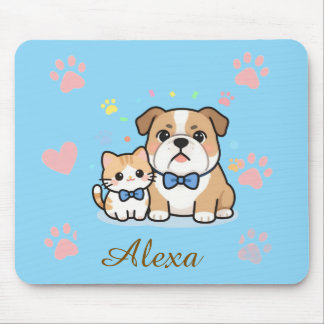 Cute Pink Paw Cat Dog Personalised Name  Mouse Mat