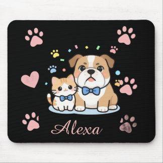 Cute Pink Paw Cat Dog Personalised Name  Mouse Mat
