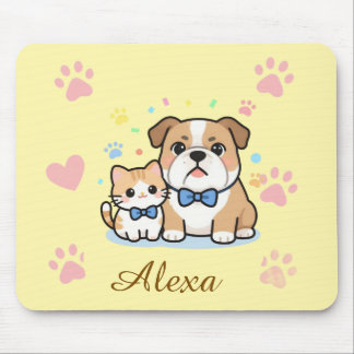 Cute Pink Paw Cat Dog Personalised Name  Mouse Mat