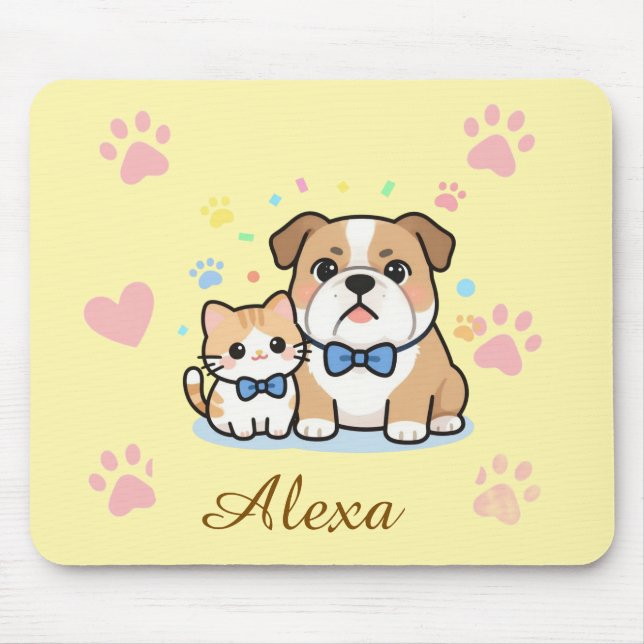 Cute Pink Paw Cat Dog Personalised Name  Mouse Mat (Front)
