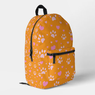Cute Pink Paw Print and Heart Pattern Backpack