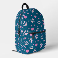 Cute Pink Paw Print and Heart Pattern Backpack