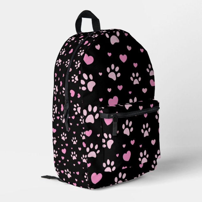 Cute Pink Paw Print and Heart Pattern Backpack (Back Corner Left)