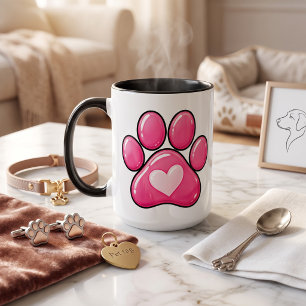 Cute Pink Paw Print Heart Mug