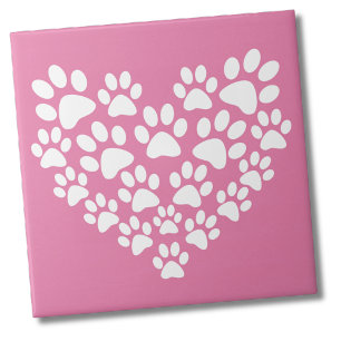 Cute Pink Paw Print Heart Tile