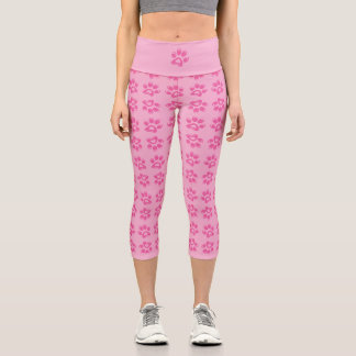 Cute pink paw prints capri leggings