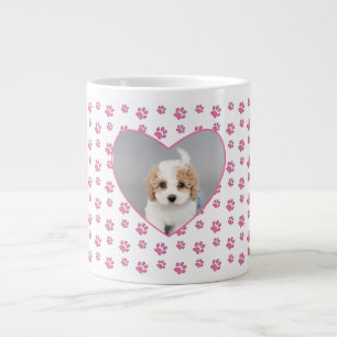 Cute Pink Paw Prints Personalised Dog Mum Photo Large Coffee Mug