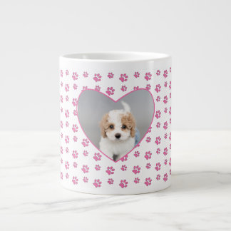Cute Pink Paw Prints Personalised Dog Mum Photo Large Coffee Mug