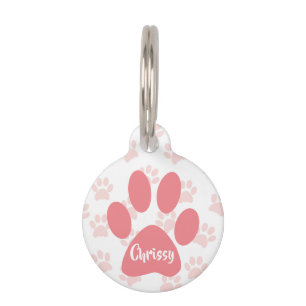Cute Pink Paw Prints Personalised Pet ID Tag