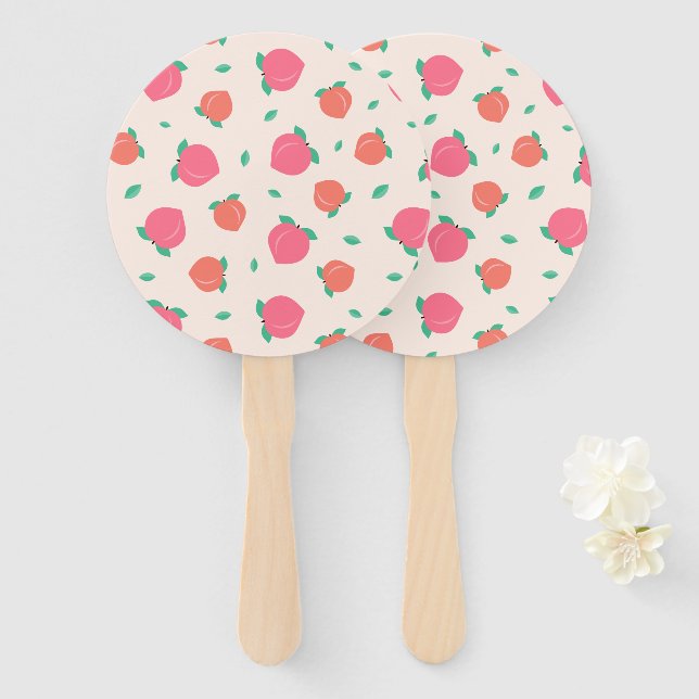 Cute Pink Peach Pattern Hand Fan (Front and Back)