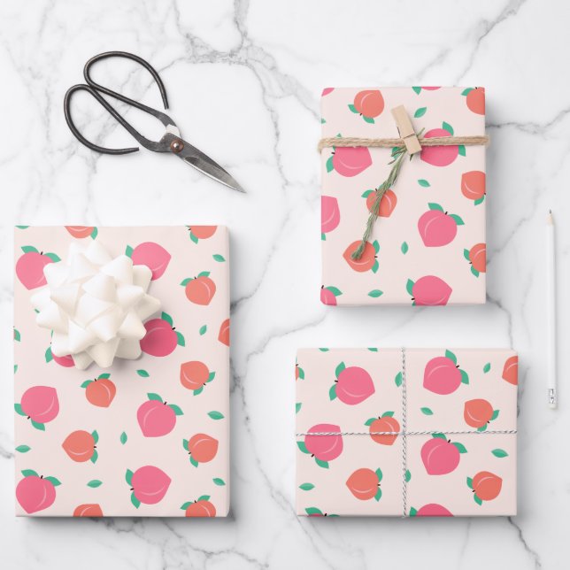 Cute Pink Peach Pattern Wrapping Paper Sheet (Front)