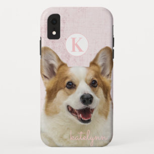 Cute Pink Peek-a-Boo Corgi Dog Monogram iPhone XR Case