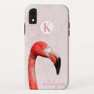 Cute Pink Peek-a-Boo Flamingo Photograph Monogram iPhone XR Case