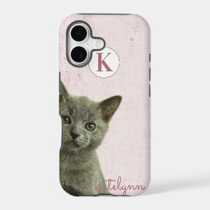 Cute Pink Peek-a-Boo Kitten Photograph Monogram