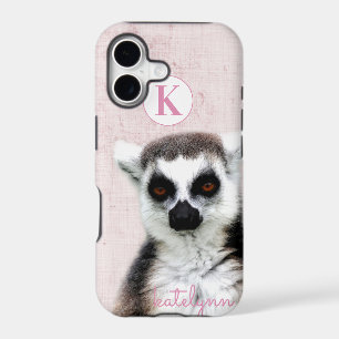 Cute Pink Peek-a-Boo Lemur Photograph Monogram