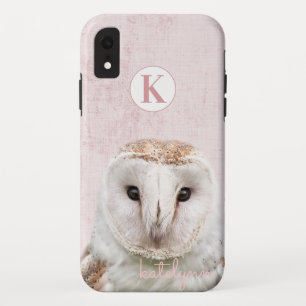 Cute Pink Peek-a-Boo Owl Photograph Monogram iPhone XR Case