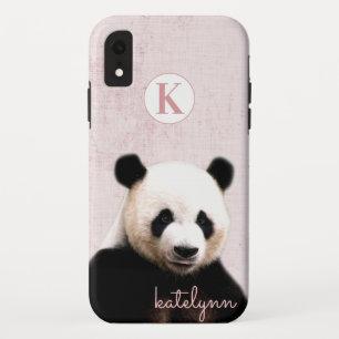 Cute Pink Peek-a-Boo Panda Photograph Monogram iPhone XR Case