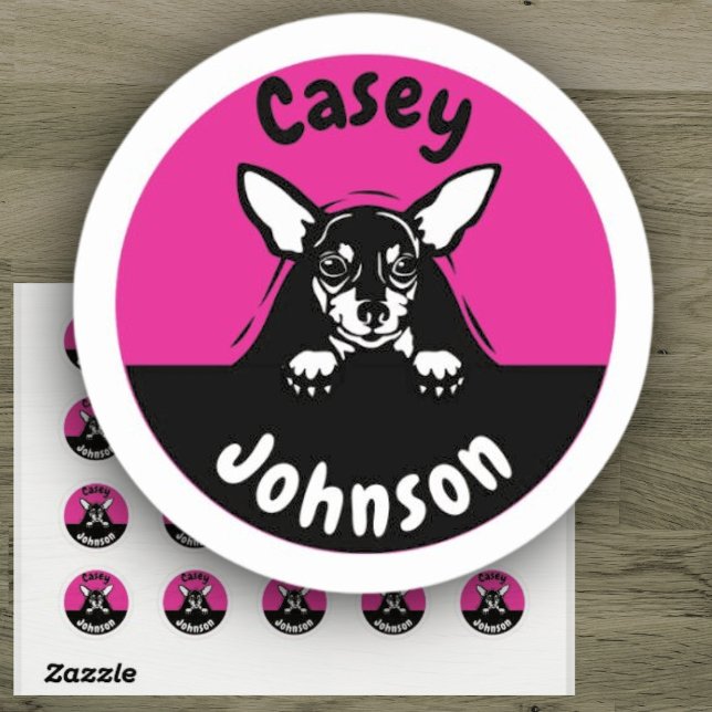 Cute Pink Peeking Dog Back to School Name Classic Round Sticker (Creator Uploaded)