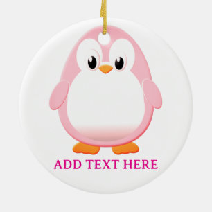 Cute Pink Penguin Cartoon Custom Ceramic Tree Decoration