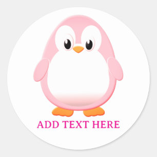 Cute Pink Penguin Cartoon Custom Classic Round Sticker