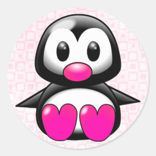 Cute Pink Penguin Classic Round Sticker