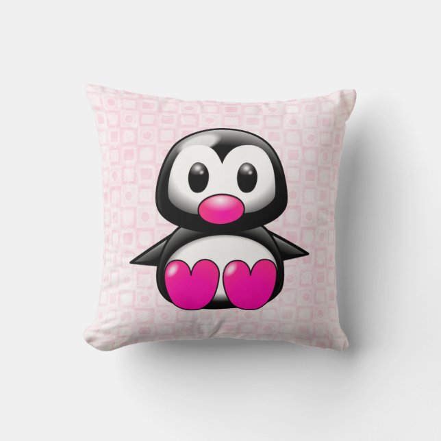Cute Pink Penguin Cushion (Front)
