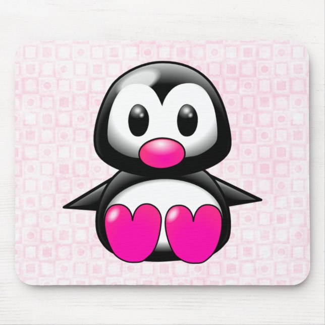 Cute Pink Penguin Mouse Mat (Front)