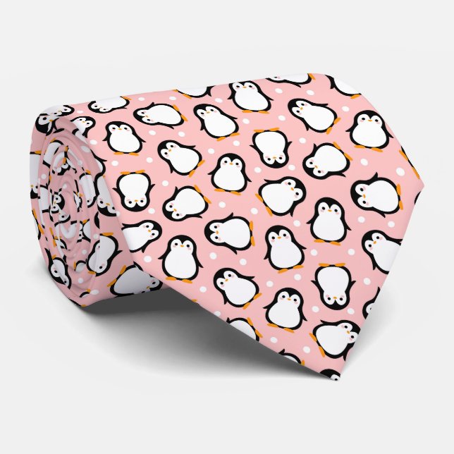 Cute pink penguin pattern tie (Rolled)