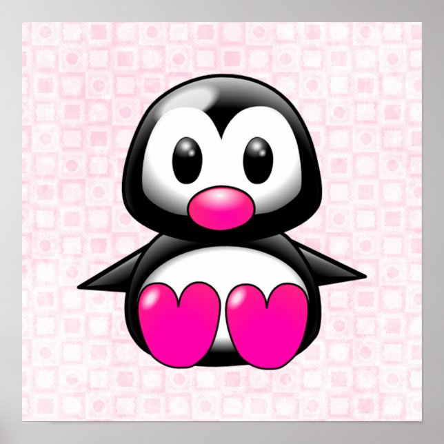 Cute Pink Penguin Poster (Front)