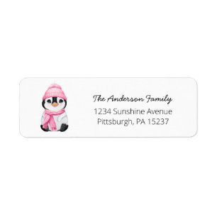 Cute Pink Penguin Return Address Label