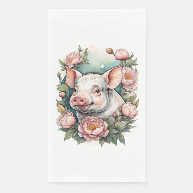 Cute Pink Peony Piggy pet Pig                      Napkin (Front)
