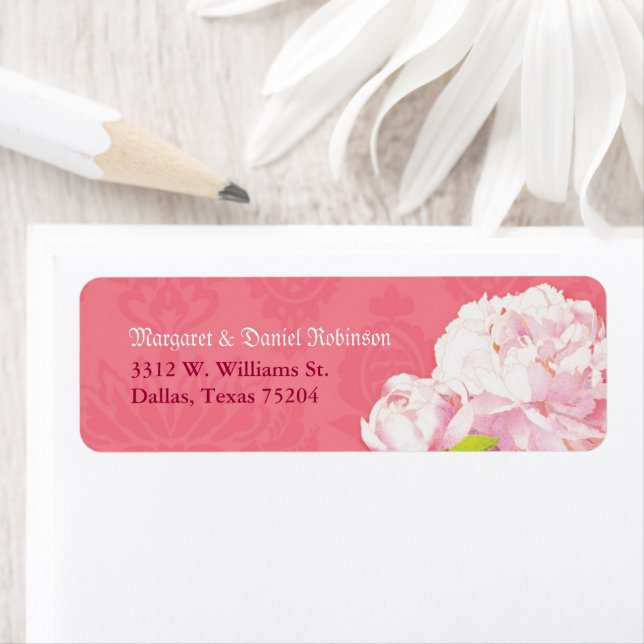 Cute Pink Peony Wedding Return Address (Insitu)