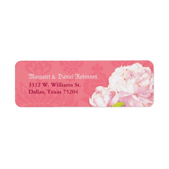 Cute Pink Peony Wedding Return Address Labels
