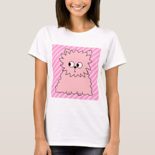 Cute Pink Persian Cat. Pink Striped Background. T-Shirt