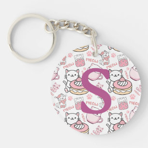 Cute Pink Personalised Cat Key Ring
