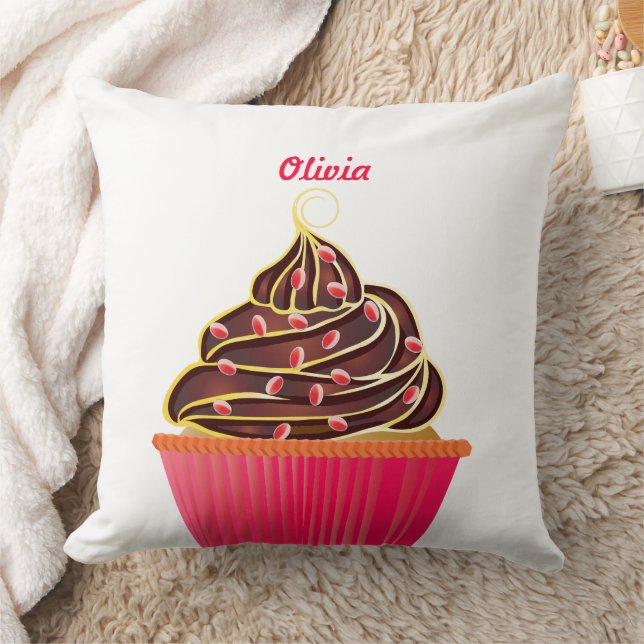 Cute Pink Personalised Cupcake Sprinkles Cushion (Blanket)