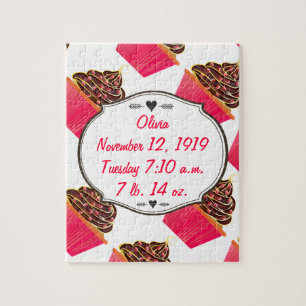 Cute Pink Personalised Cupcake Sprinkles Jigsaw Puzzle