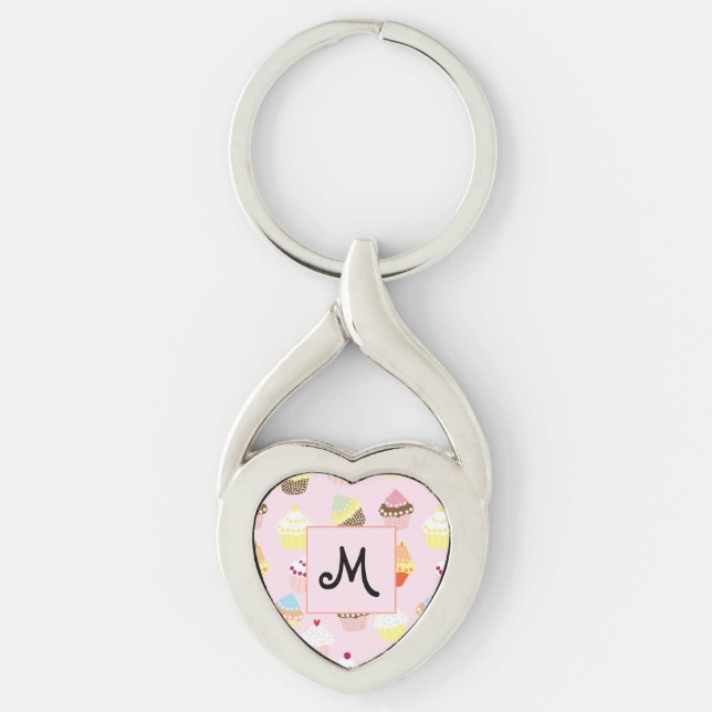 Cute Pink Personalised Dessert Cupcake Key Ring (Front)
