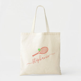 Cute Pink Personalised Feminine Tennis Monogram Tote Bag