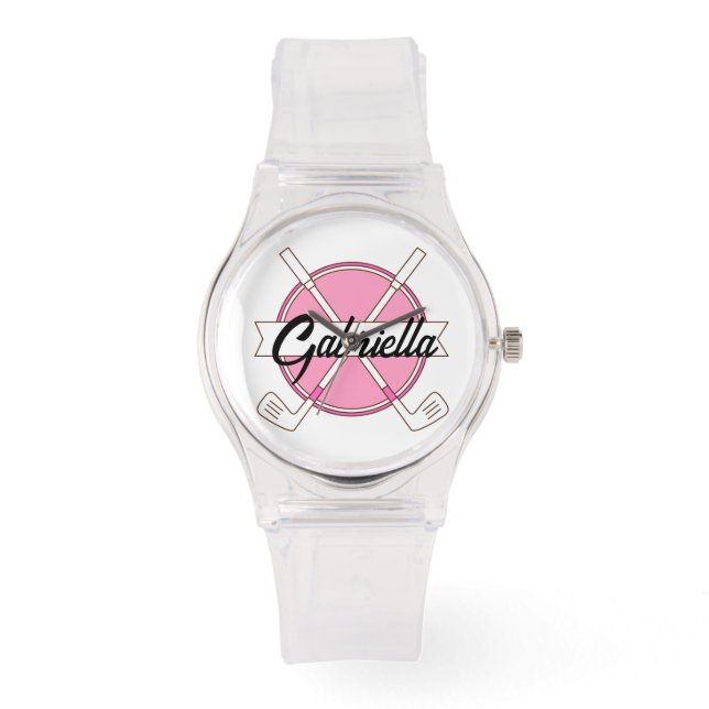 Cute Pink Personalised Golf Clubs Monogram  Watch (Front)