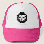 Cute Pink | Personalised Logo and Text Baseball Trucker Hat<br><div class="desc">Create your very own corporate cute pink Trucker Hat! Our sleek and contemporary template comes in a variety of colours, offering full customisation options to showcase your business logo, chosen photograph or image. Enhance personalisation by adding your name, company slogan or moniker, promotional Instagram handle, or any personalised text of...</div>