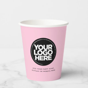 Cute Pink Personalised Logo and Text Paper Cups