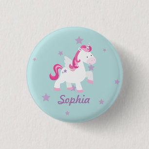 Cute Pink Personalised Magical Unicorn Button/Pin 3 Cm Round Badge