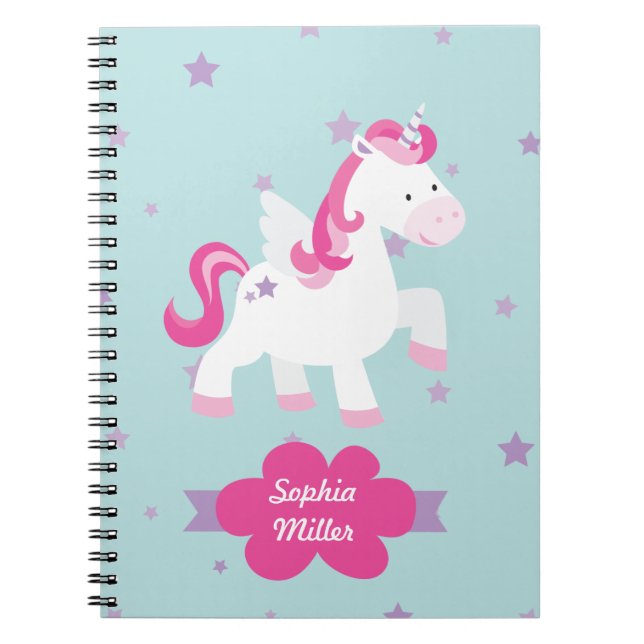 Cute Pink Personalised Magical Unicorn Notebook (Front)