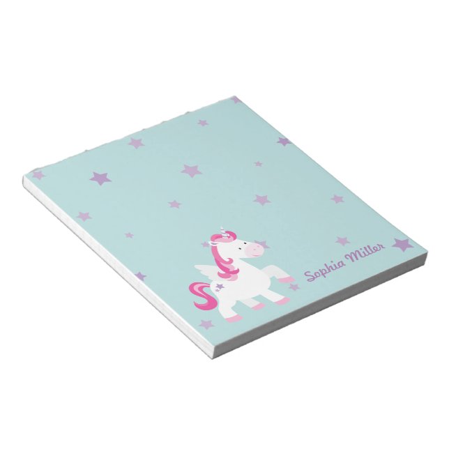 Cute Pink Personalised Magical Unicorn Notepads (Angled)